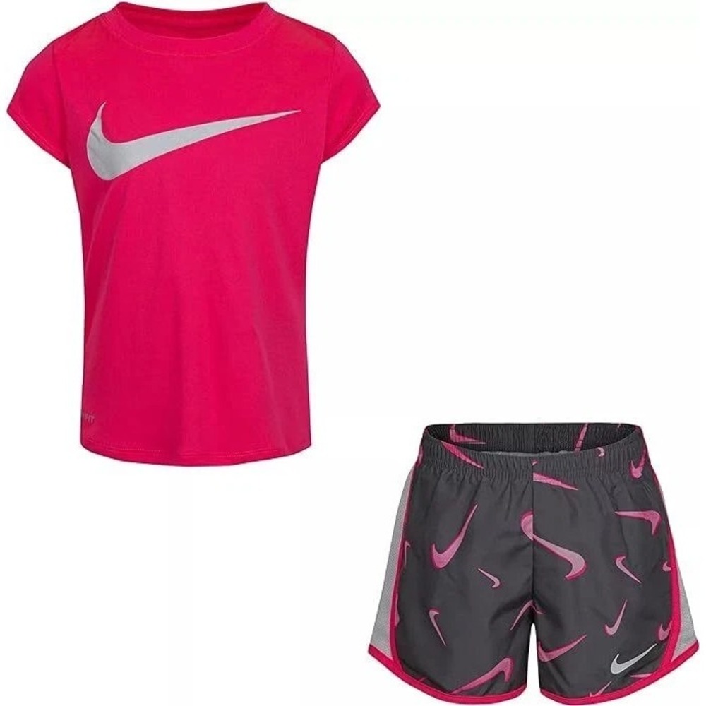 Nike Dri-Fit Little Girl's  2-Piece Graphic Tee & Short Set 18 months smoke gray